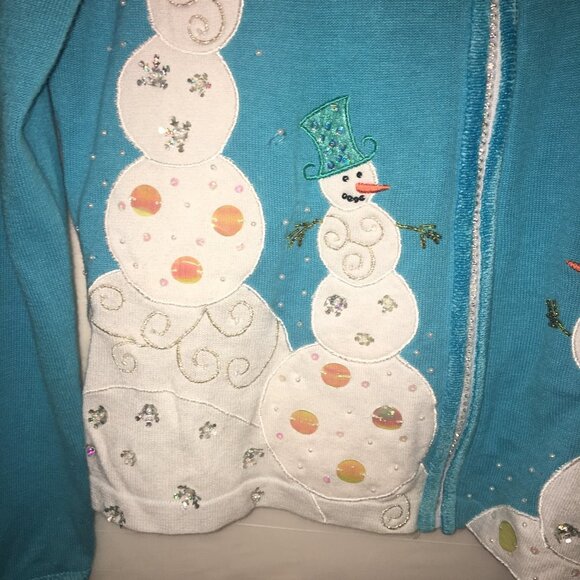 Jack B Quick Petites PS Turquoise Christmas Sweater/Snowmen - Picture 3 of 13